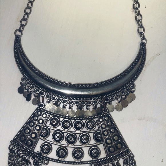 Silver Gothic Choker Necklace with Medallions and Charms - Picture 1 of 3